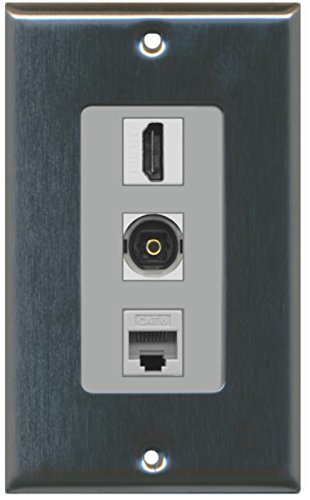 RiteAV - 1 Port HDMI and 1 Port Toslink and 1 Port Cat6 Ethernet Decorative Wall Plate - Stainless Steel/Gray