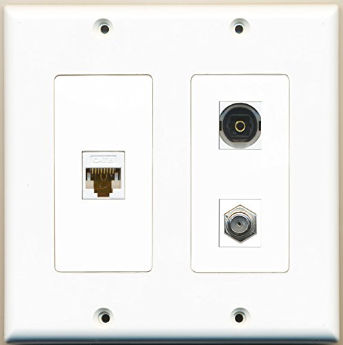 RiteAV - 1 Port Coax Cable TV- F-Type 1 Port Toslink 1 Port Cat6 Ethernet White - 2 Gang Wall Plate