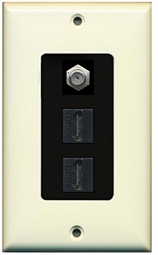 RiteAV - 2 Port HDMI 1 Coax Cable TV- F-Type Decorative Wall Plate - Light Almond/Black