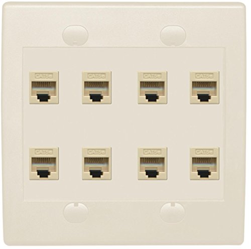 RiteAV 8 Port Flat Dual 2 Gang Ethernet Cat5e RJ45 Network Wall Plate - Light Almond