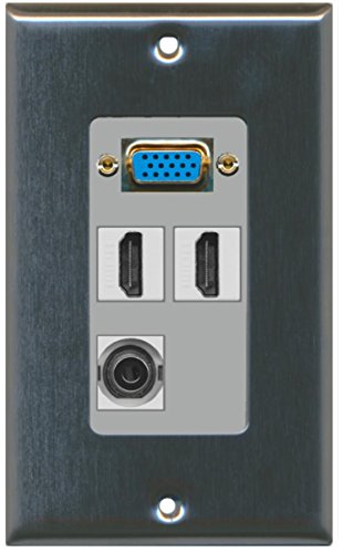 RiteAV - 1 x SVGA 2 x HDMI and 1 x 3.5mm Audio Port Wall Plate - Stainless Steel/Gray