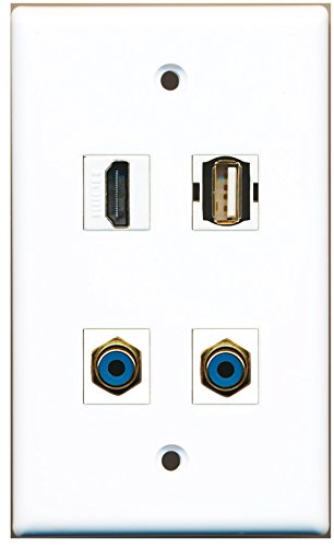 RiteAV - 1 Port HDMI 2 Port RCA Blue 1 Port USB A-A Wall Plate
