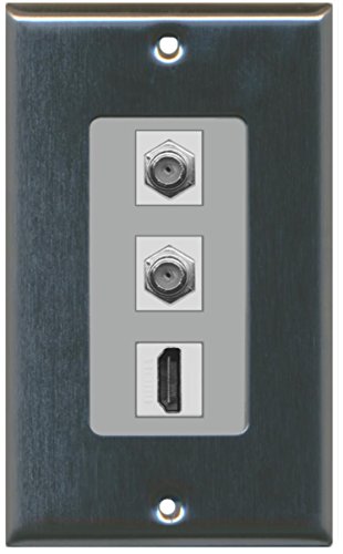 RiteAV - 1 Port HDMI 2 Port Coax Cable TV- F-Type Decorative Wall Plate - Stainless Steel/Gray