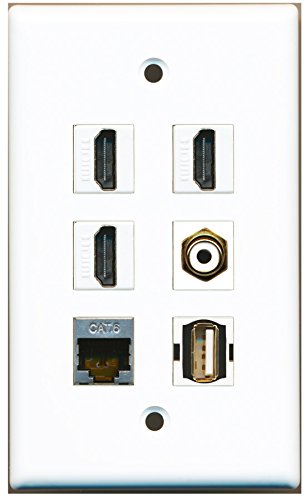 RiteAV - 3 HDMI 1 Port RCA White 1 Port USB A-A 1 Port Shielded Cat6 Ethernet Wall Plate