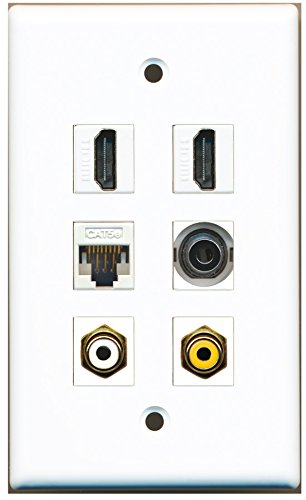 RiteAV - 2 HDMI 1 Port RCA White 1 Port RCA Yellow 1 Port 3.5mm 1 Port Cat5e Ethernet White Wall Plate