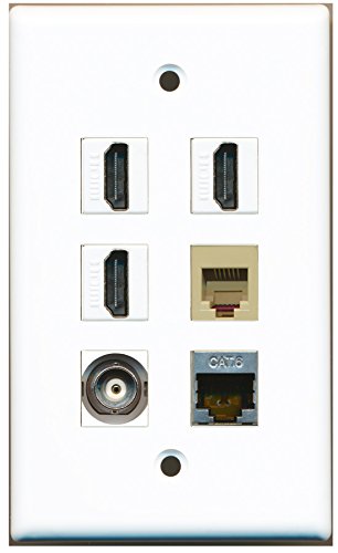 RiteAV - 3 HDMI 1 Port Phone RJ11 RJ12 Beige 1 Port Shielded Cat6 Ethernet 1 Port BNC Wall Plate