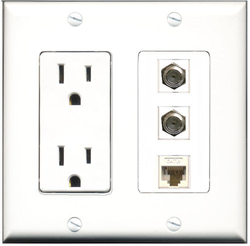 RiteAV - 15 Amp Power Outlet 2 Port Coax 1 Port Cat6 Ethernet Ethernet White Decorative Wall Plate