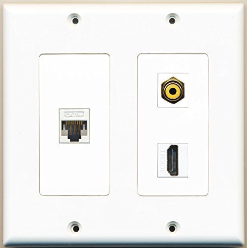 RiteAV - 1 Port HDMI 1 Port RCA Yellow 1 Port Cat5e Ethernet White - 2 Gang Wall Plate