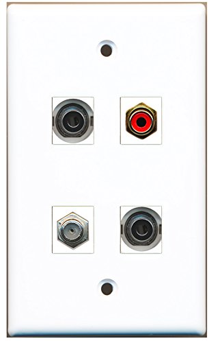 RiteAV - 1 Port RCA Red 1 Port Coax Cable TV- F-Type 2 Port 3.5mm Wall Plate