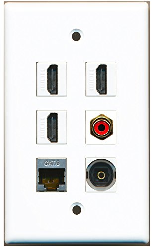 RiteAV - 3 HDMI 1 Port RCA Red 1 Port Shielded Cat6 Ethernet 1 Port Toslink Wall Plate