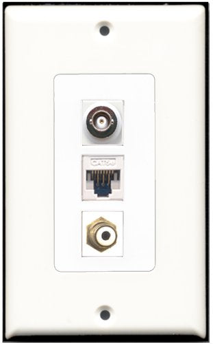 RiteAV - 1 Port RCA White 1 BNC 1 Cat5e Ethernet White Wall Plate Decorative
