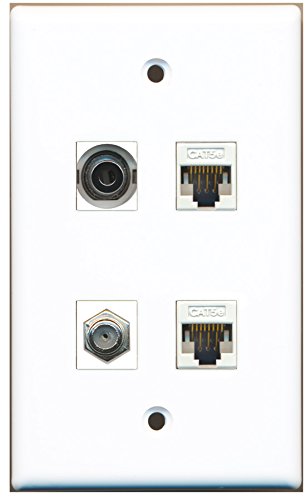 RiteAV - 1 Port Coax Cable TV- F-Type 1 Port 3.5mm 2 Port Cat5e Ethernet White Wall Plate