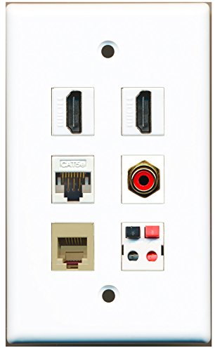 RiteAV - 2 HDMI 1 Port RCA Red 1 Port Phone RJ11 RJ12 Beige 1 Port Cat5e Ethernet White 1 Port Speaker Wall Plate