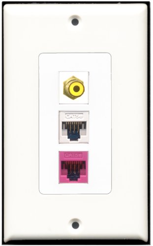 RiteAV - 1 Port RCA Yellow 1 Cat5e Ethernet White 1 Cat5e Ethernet Pink Wall Plate Decorative