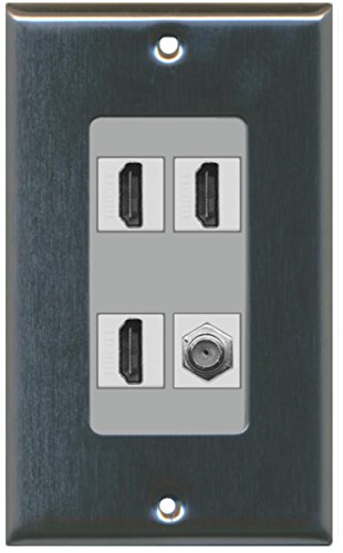 RiteAV - 3 x HDMI and 1 x Coax Cable TV F Type Port Wall Plate Decorative - Stainless/Gray