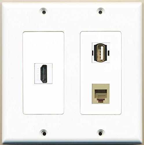 RiteAV - 1 Port HDMI 1 Port USB A-A 1 Port Phone RJ11 RJ12 Beige - 2 Gang Wall Plate