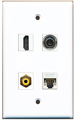 RiteAV - 1 Port HDMI 1 Port RCA Yellow 1 Port 3.5mm 1 Port Cat5e Ethernet White Wall Plate