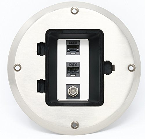 RiteAV 2 Port Cat6 Ethernet 1 Port Coax Cable TV Floor Box - Stainless Steel