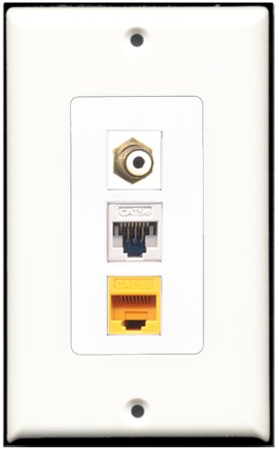 RiteAV - 1 Port RCA White 1 Cat5e Ethernet White 1 Cat5e Ethernet Yellow Wall Plate Decorative