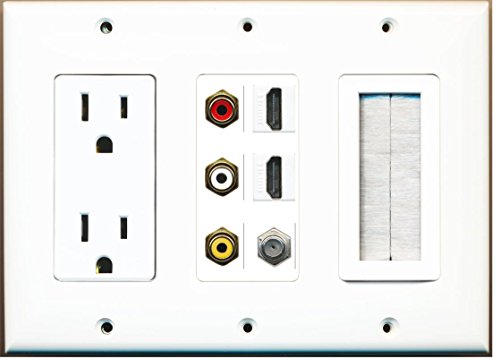 RiteAV - (3 Gang) 15A Power Outlet Mesh-Brush 2 HDMI Coax Composite Video Wall Plate