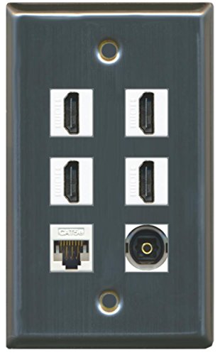 RiteAV - 4 HDMI and 1 - Ethernet Cat5e and 1 - Toslink Port Wall Plate White - Stainless Steel
