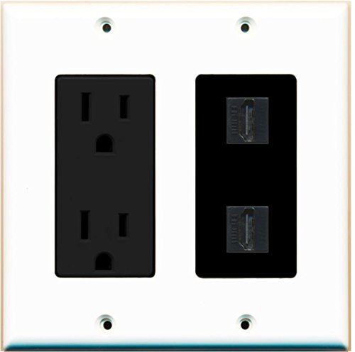 RiteAV - 15 Amp Power Outlet 2 Port HDMI Decorative Wall Plate - White/Black