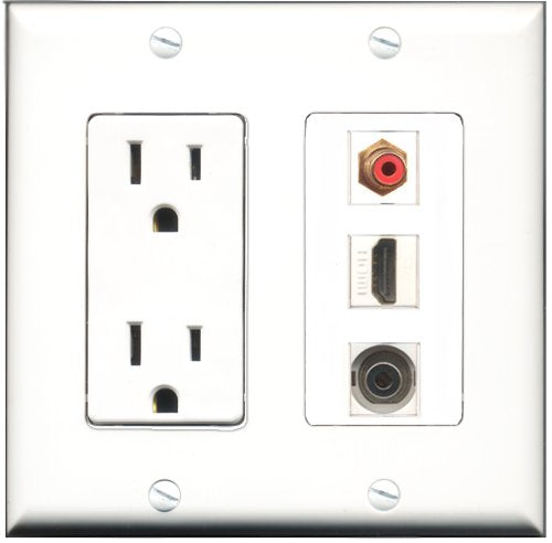 RiteAV - 15 Amp Power Outlet 1 Port HDMI 1 Port RCA Red 1 Port 3.5mm Decorative Wall Plate
