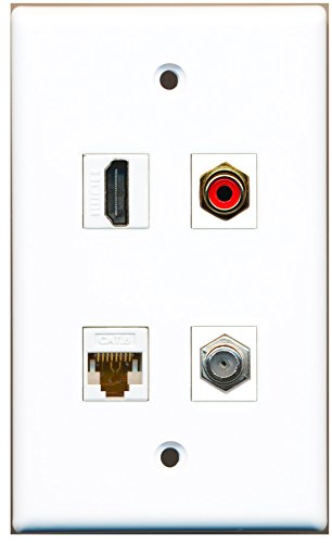 RiteAV - 1 Port HDMI 1 Port RCA Red 1 Port Coax Cable TV- F-Type 1 Port Cat6 Ethernet White Wall Plate
