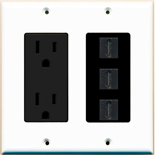 RiteAV - 15 Amp Power Outlet 3 Port HDMI Decorative Wall Plate - White/Black