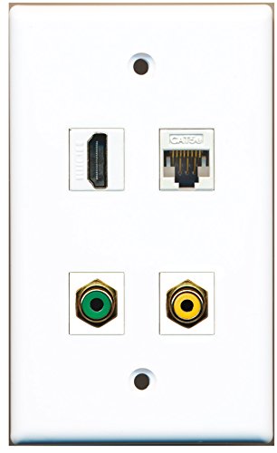 RiteAV - 1 Port HDMI 1 Port RCA Yellow 1 Port RCA Green 1 Port Cat5e Ethernet White Wall Plate