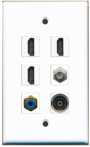 RiteAV - 3 HDMI 1 Port RCA Blue 1 Port Coax Cable TV- F-Type 1 Port Toslink Wall Plate