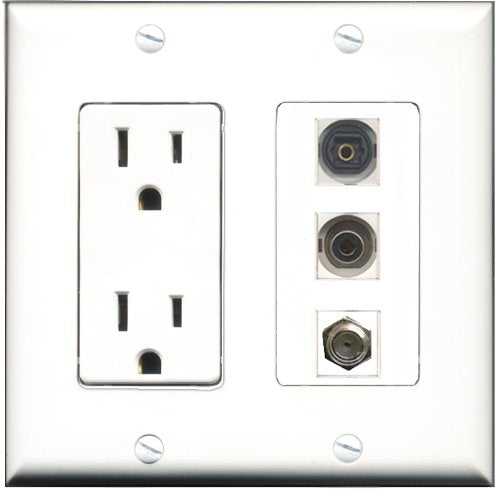 RiteAV - 15 Amp Power Outlet 1 Port Coax 1 Port Toslink 1 Port 3.5mm Decorative Wall Plate
