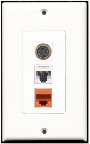 RiteAV - 1 Port S-Video 1 Cat5e Ethernet White 1 Cat5e Ethernet Orange Wall Plate Decorative