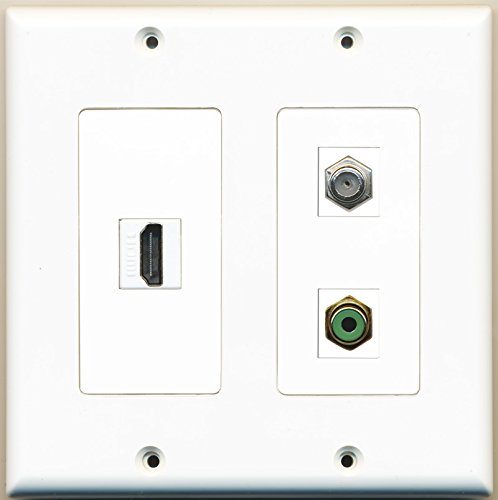 RiteAV - 1 Port HDMI 1 Port RCA Green 1 Port Coax Cable TV- F-Type - 2 Gang Wall Plate