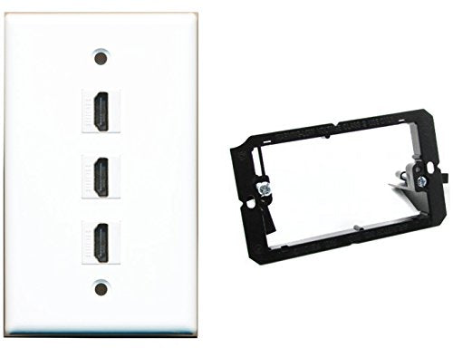 RiteAV - Mounting Bracket and (1 Gang Flat) 3 HDMI Wall Plate White