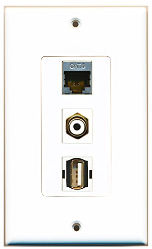 RiteAV - 1 Port RCA White and 1 Port USB A-A and 1 Port Shielded Cat6 Ethernet Decorative Wall Plate Decorative