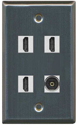 RiteAV - 3 x HDMI and 1 x Toslink Digital Audio Port Wall Plate - Stainless Steel
