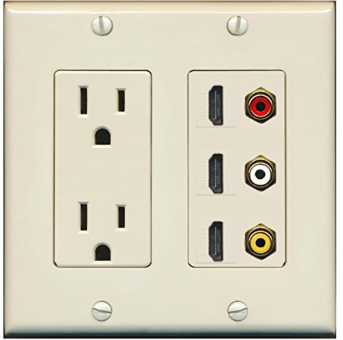 RiteAV - 2 x 15 Amp 125V Power Outlet 3 x HDMI and 3 x RCA Port Wall Plate - Light Almond
