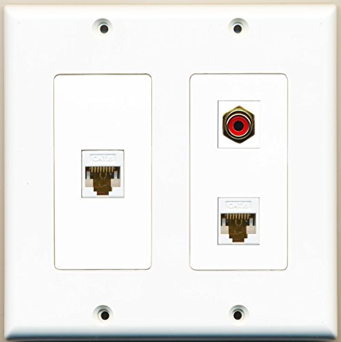 RiteAV - 1 Port RCA Red 2 Port Cat6 Ethernet White - 2 Gang Wall Plate