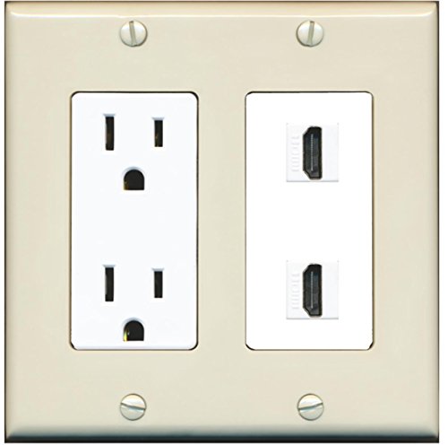 RiteAV - 15 Amp Power Outlet 2 Port HDMI Decorative Wall Plate - Light Almond/White