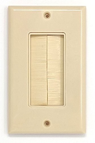 RiteAV - Single Gang Wall Plate with Brush Bristles - Ivory [Now Fits Larger Cables]