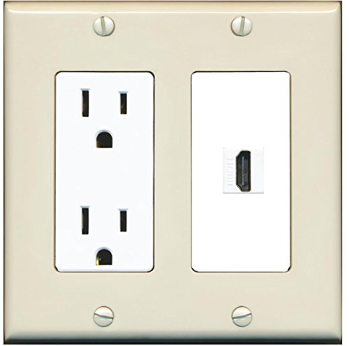 RiteAV - 15 Amp Power Outlet and 1 Port HDMI Decorative Type Wall Plate - Light Almond/White