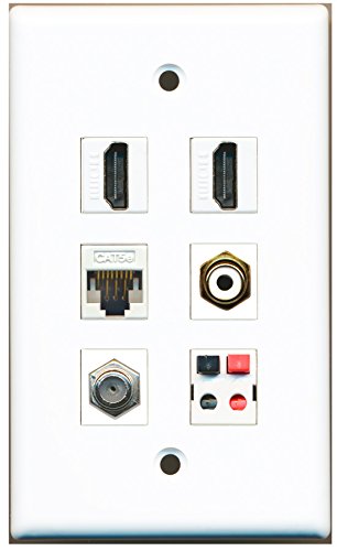 RiteAV - 2 HDMI 1 Port RCA White 1 Port Coax Cable TV- F-Type 1 Port Cat5e Ethernet White 1 Port Speaker Wall Plate