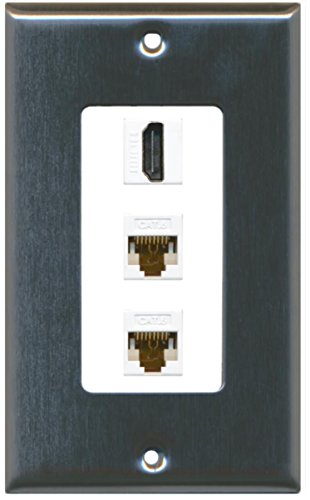 RiteAV - 1 Port HDMI 2 Port Cat6 Ethernet Decorative Wall Plate - Stainless Steel/White