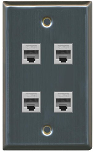 RiteAV - 4 Port Cat6 Ethernet Wall Plate - Stainless Steel/Gray