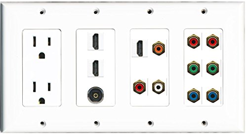 RiteAV - (4 Gang) 15A Power 2 Component RCA Orange-Red-White 3 HDMI Toslink Wall Plate