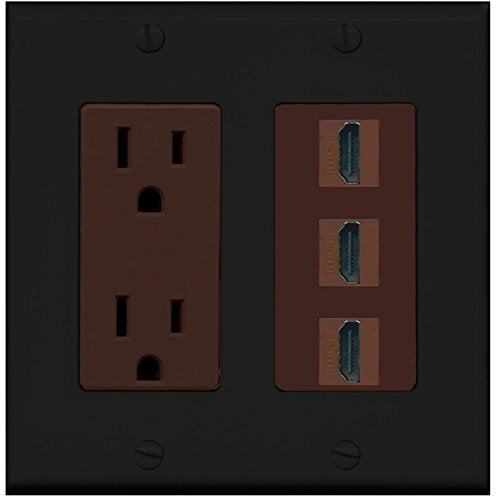 RiteAV - 15 Amp Power Outlet 3 Port HDMI Decorative Wall Plate - Black/Brown