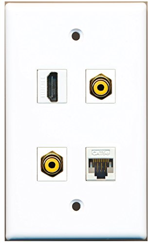 RiteAV - 1 Port HDMI 2 Port RCA Yellow 1 Port Cat5e Ethernet White Wall Plate