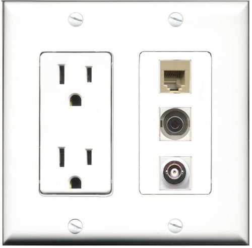 RiteAV - 15 Amp Power Outlet 1 Port Phone Beige 1 Port 3.5mm 1 Port BNC Decorative Wall Plate