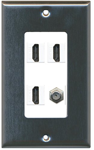 RiteAV - 3 x HDMI and 1 x Coax Cable TV F Type Port Wall Plate Decorative - Stainless Steel/White